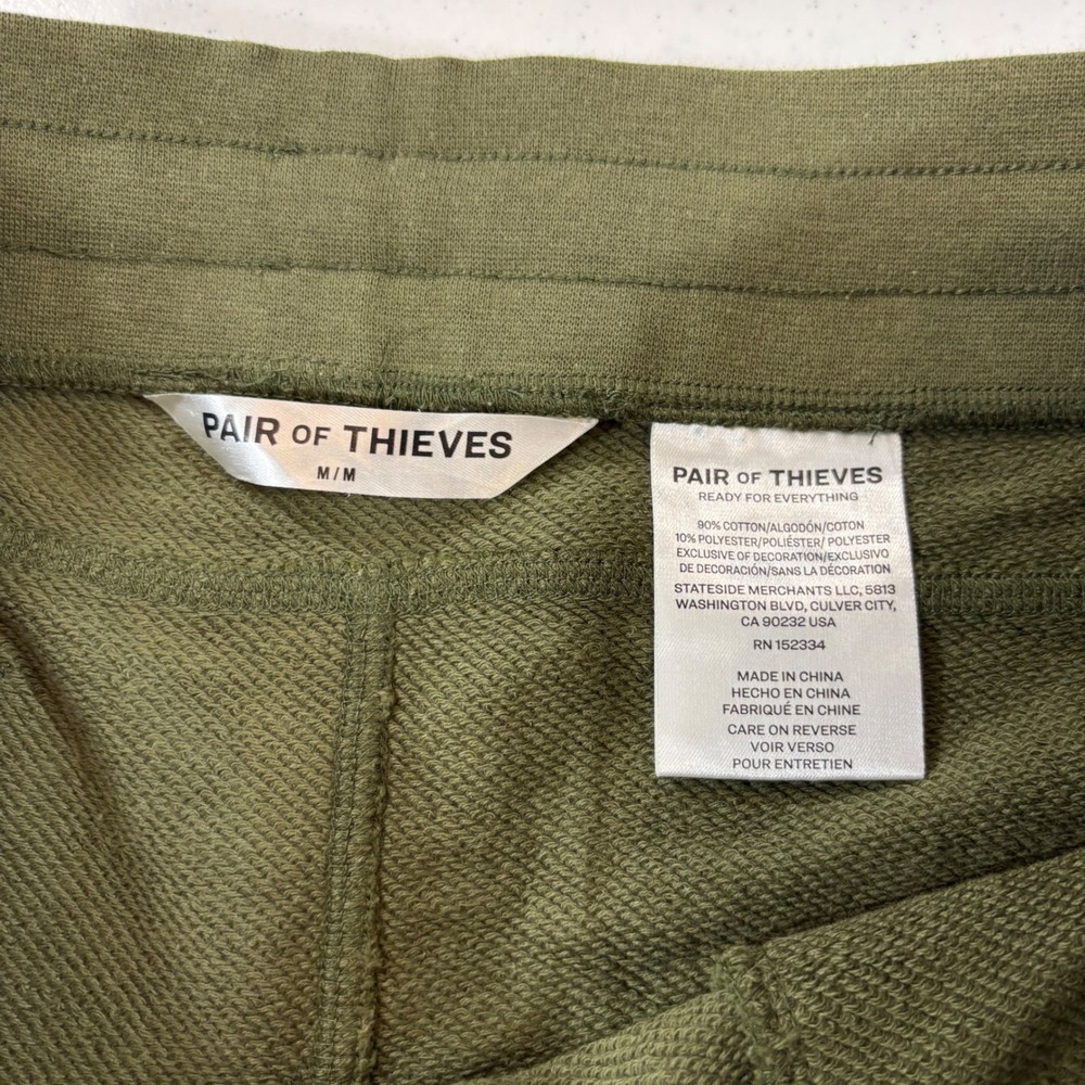 Pair of Thieves Mens Lounge Shorts Olive Green Slub Knit Drawstring Size M - Picture 3 of 10